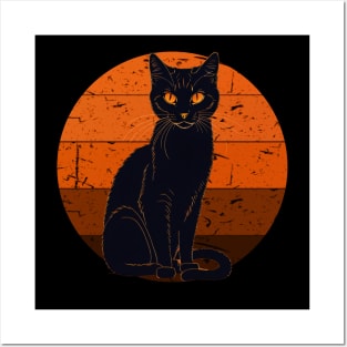 Black Cat and Orange Background Posters and Art